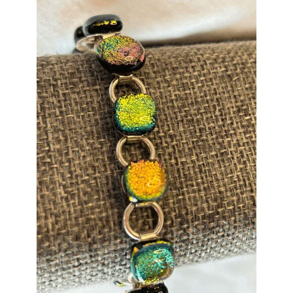 Sterling Sliver Multi-Color Gem Chain Bracelet, Unique, Colorful. 7.5 Inches - Picture 3 of 6